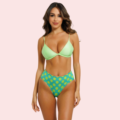 High-Waisted Polka Dot Bikini Bottom – Retro Green Vibes (Bottom Only)
