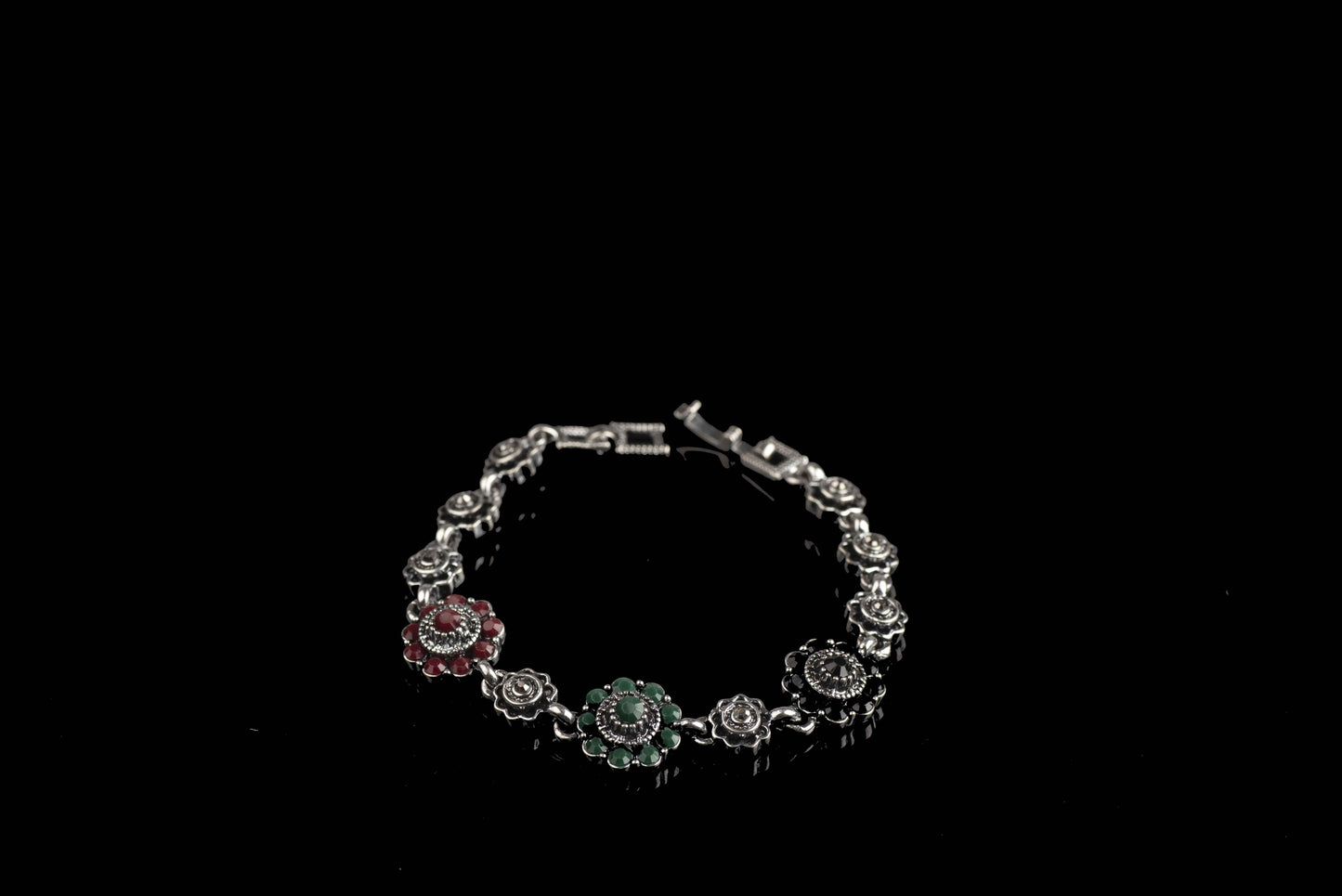 Black Green and Red tiny stone bracelet