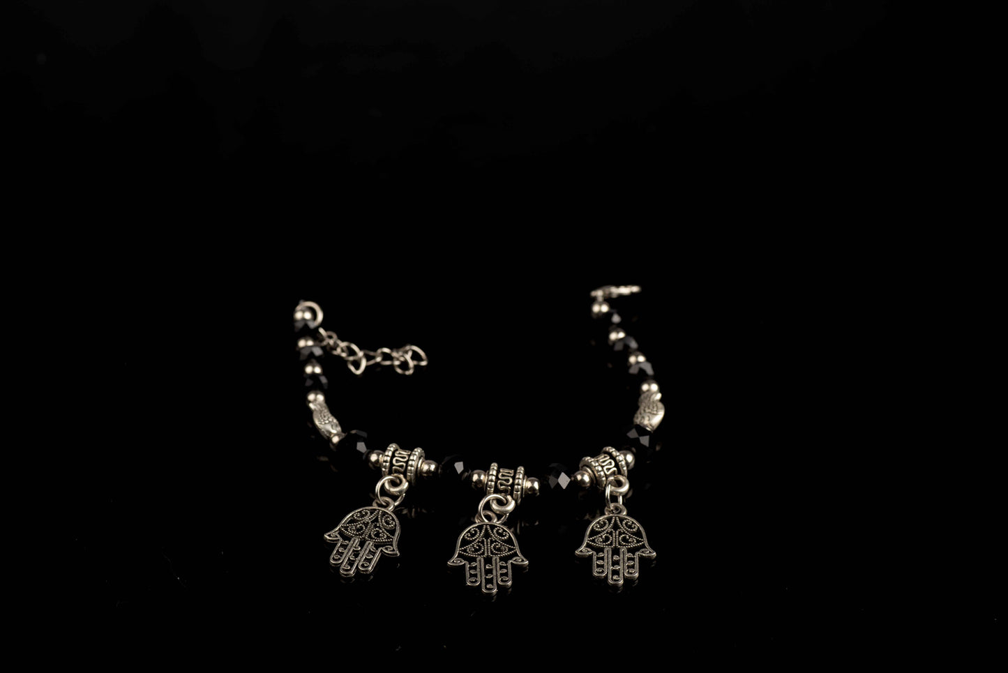 Dainty Hamsa Charm Bracelet (Black)