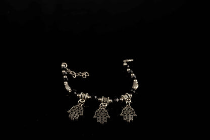 Dainty Hamsa Charm Bracelet (Black)