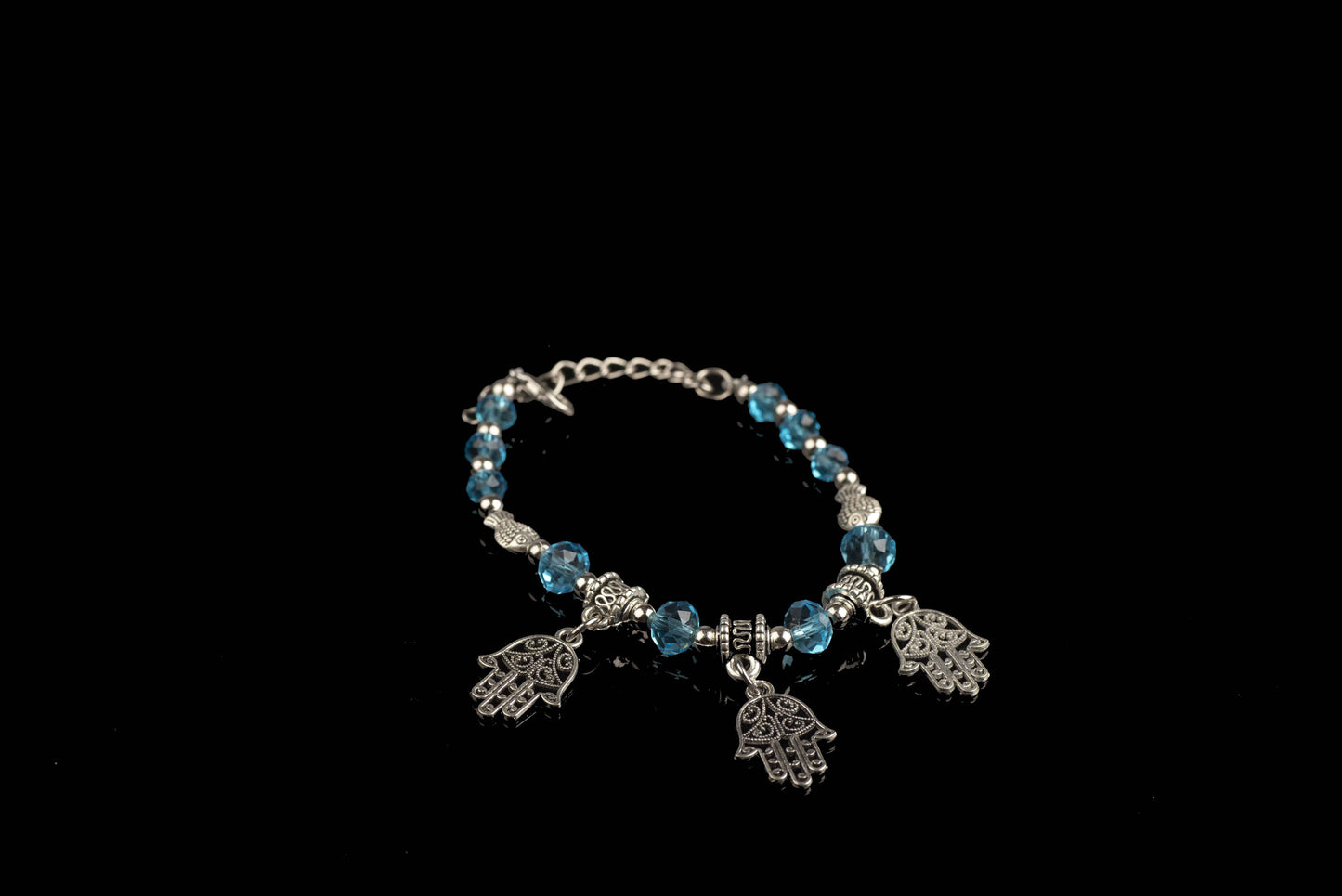 Dainty Hamsa Charm Bracelet (Blue)