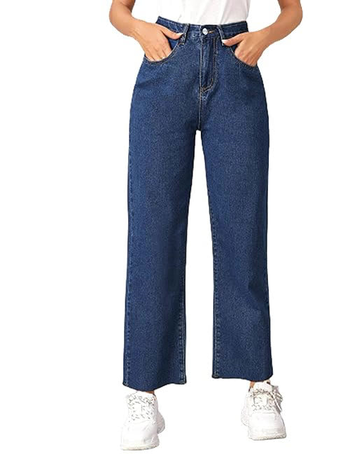 Dark Blue Wide Leg Straight Fit Jeans