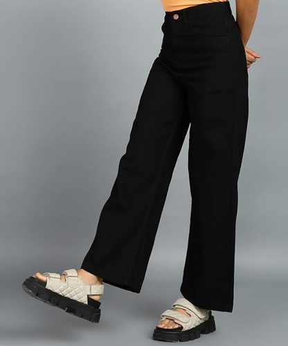 Black Wide Leg Straight Fit Jeans