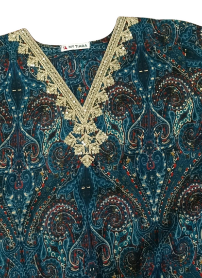 Printed Rayon Blue Kurta