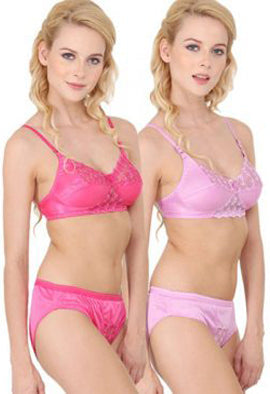 Women Pink Eye-Catcher Bra Panty Sets Pack Of 2 Snazzyway