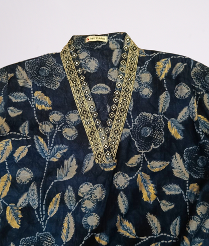 Floral Printed Blue Kurta