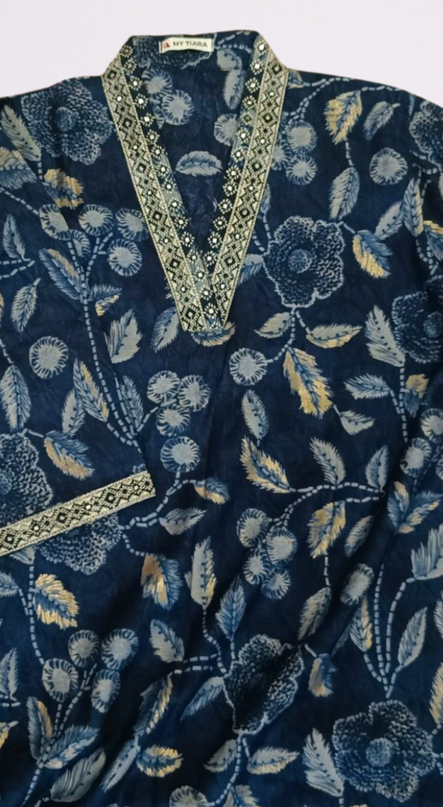 Floral Printed Blue Kurta