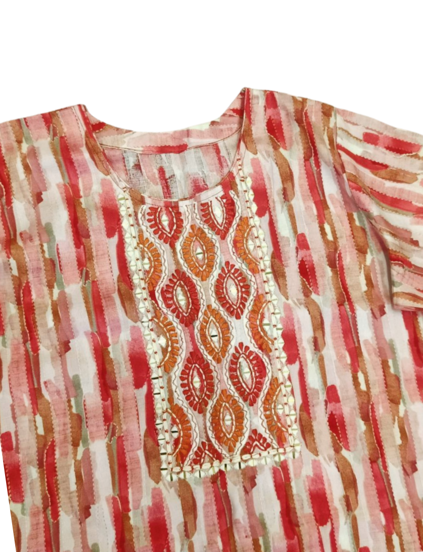 Printed Pink Cotton Kurta