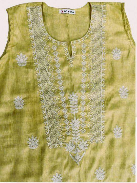 Printed Yellow Sleeveless Kurti