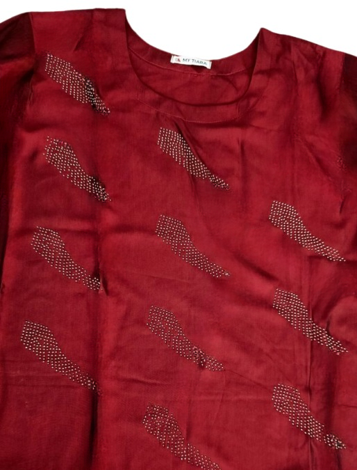 Plain Maroon Kurta with Rhinestone