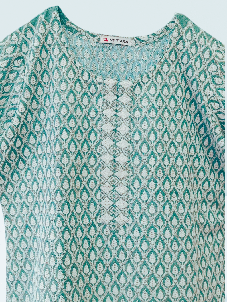 Chikan Embroidery Green Kurta