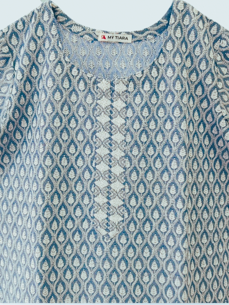 Chikan Embroidery Blue Kurta