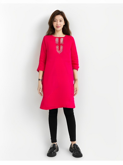 Plain Pink Straight Kurta