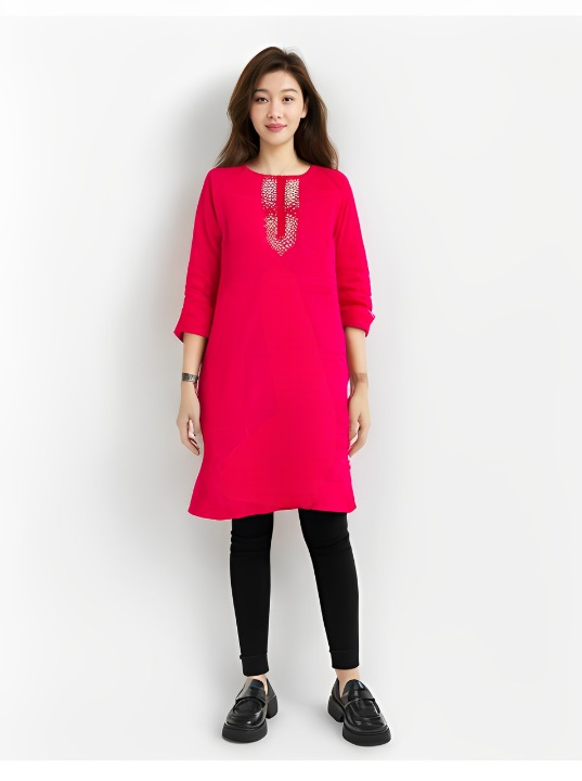 Plain Pink Straight Kurta