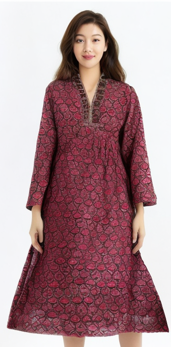 Printed Maroon Kurta