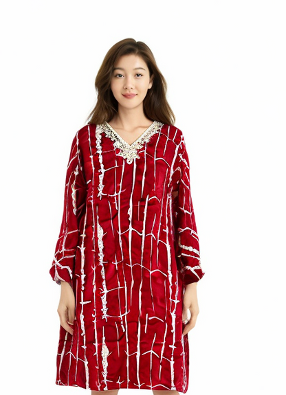 Striped Printed Maroon Kurta