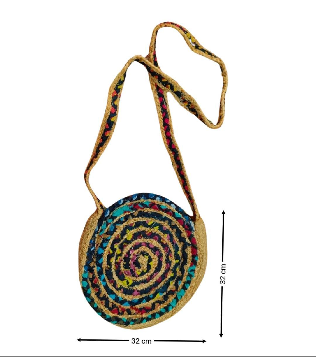 Multicolour Round Jute Bag