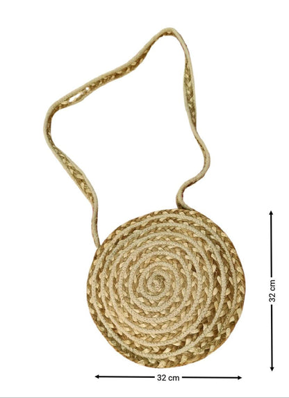 Beige Round Jute Bag