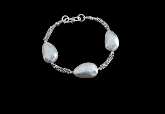 Silver Statement Bracelet with 3 Metal Beads