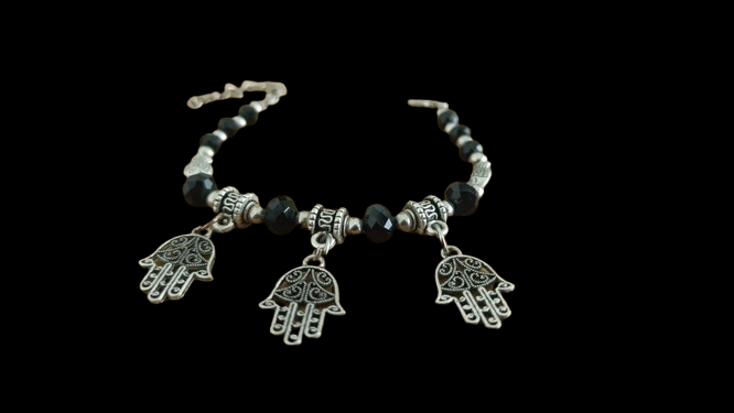 Dainty Hamsa Charm Bracelet (Black)