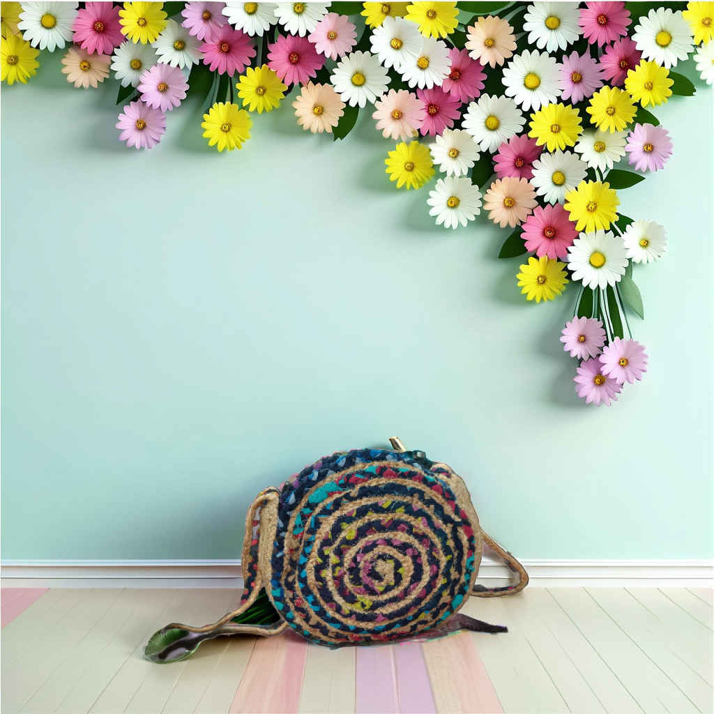 Multicolour Round Jute Bag