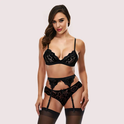Crimson Whisper Lace Bra & Garter Set