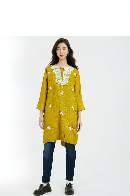 Printed Yellow Straight  Kurta