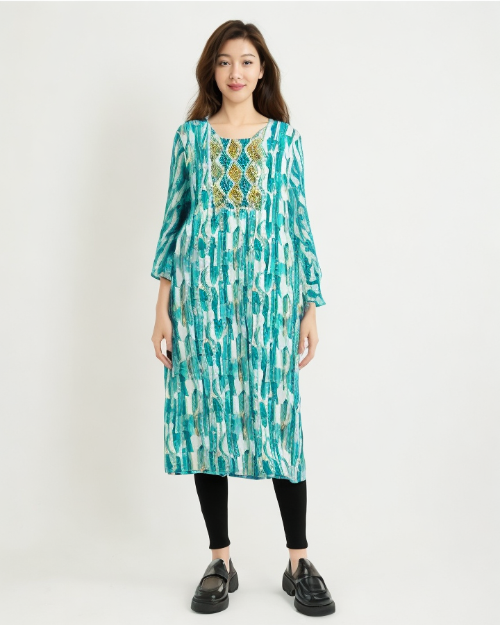 Printed Blue Cotton Kurta