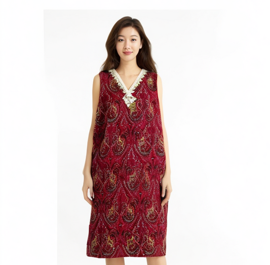 Printed Rayon Maroon Sleeveless Kurti