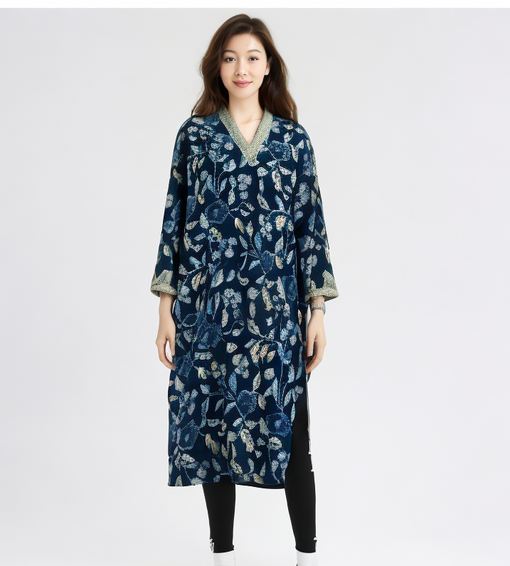 Floral Printed Blue Kurta