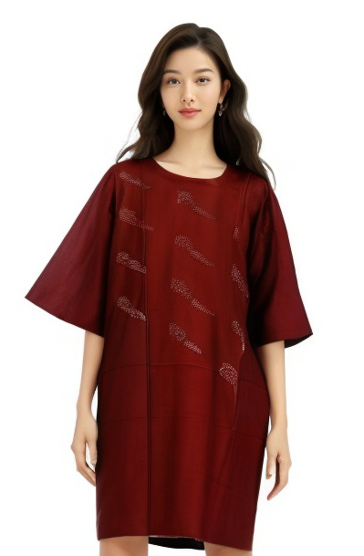 Plain Maroon Kurta with Rhinestone