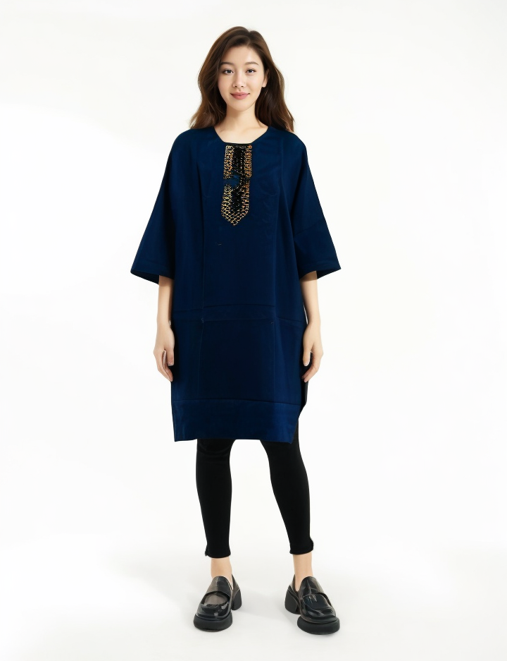 Plain Blue Straight Kurta