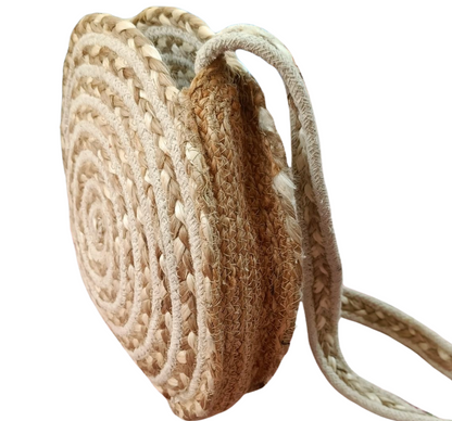 Beige Round Jute Bag