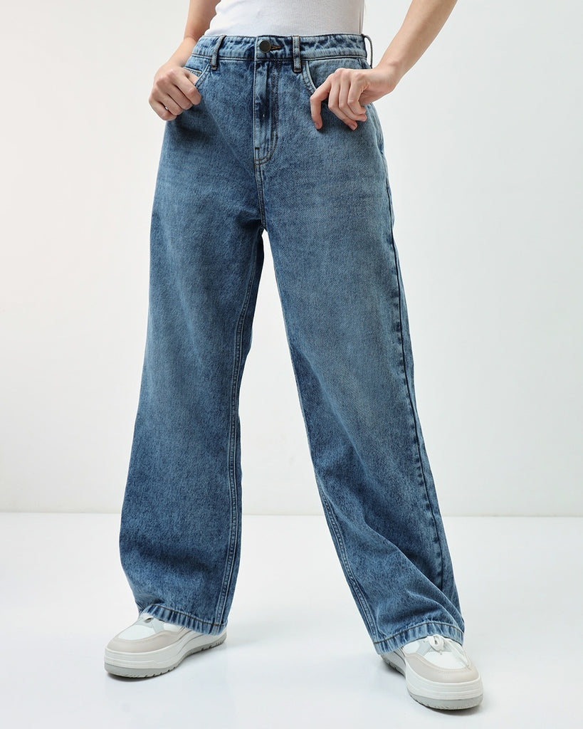 Women's Blue Baggy Wide Leg Jeans