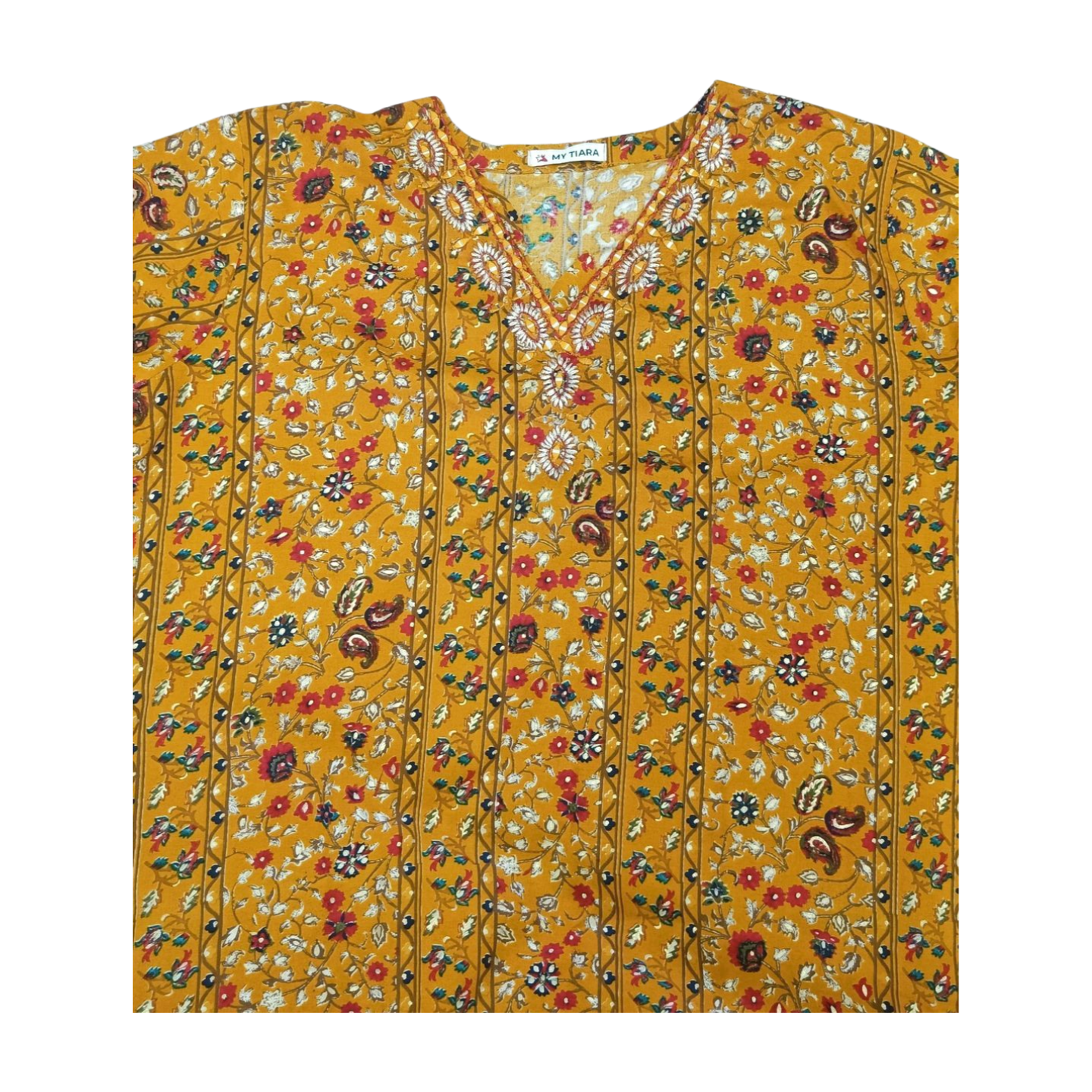 Floral Printed Yellow Kurta