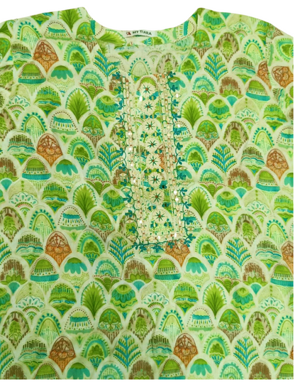 Floral Printed Green Kurta