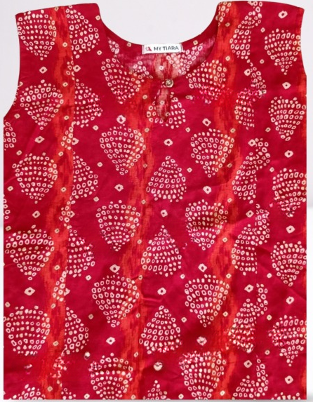 Bandhani Printed Cotton Sleeveless Kurti